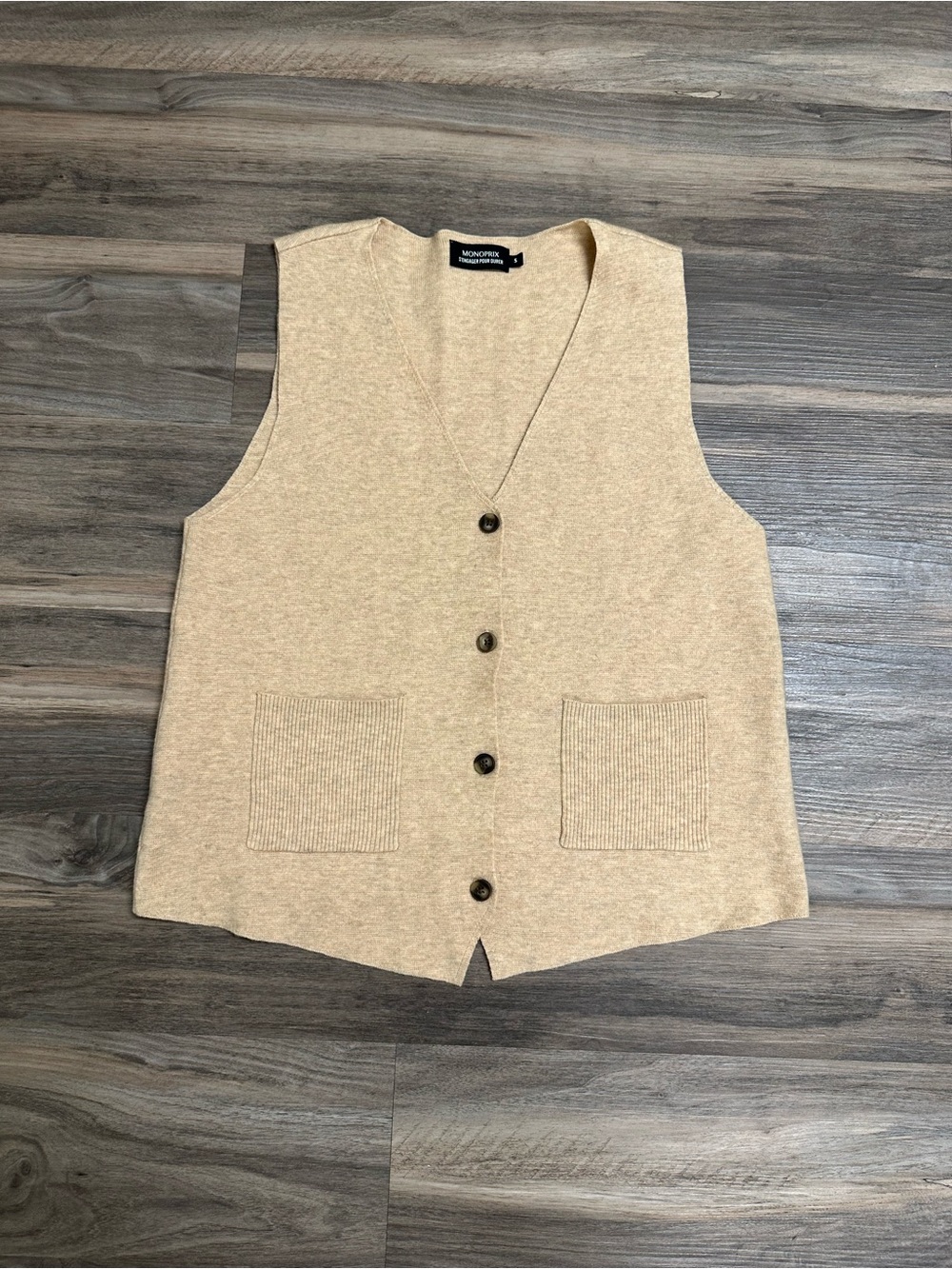 Monoprix Beige Button Down Vest